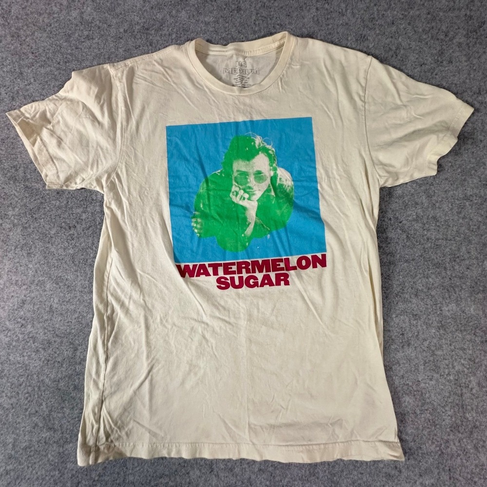 Official Harry Styles HS Watermelon Sugar T-Shirt Medium Cream Mens Graphic Tee
